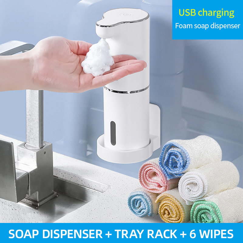 Automatic Foam Soap Dispensers Bathroom Smart Washing Hand Machine With USB Charging White ABS Material: Soap dispenser set