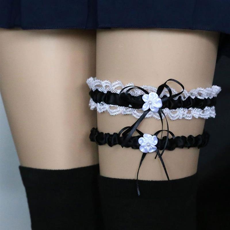 2Pcs Wedding Bridal Lace Garter Set Women Girls Elastic Floral Bow Leg Ring Belts Leg Garters