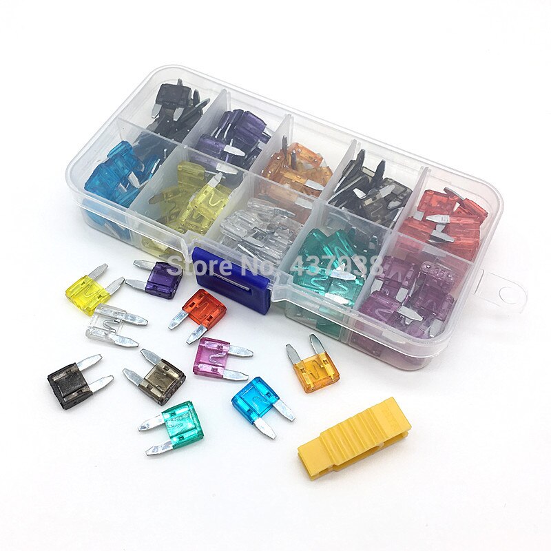 100Stck Mini Auto Sicherungen 2A 3A 5A 7.5A 10A 15A 20A 25A 30A 35A Ampere mit Kasten Clip Sortiment Auto Klinge Typ Sicherung einstellen Lkw