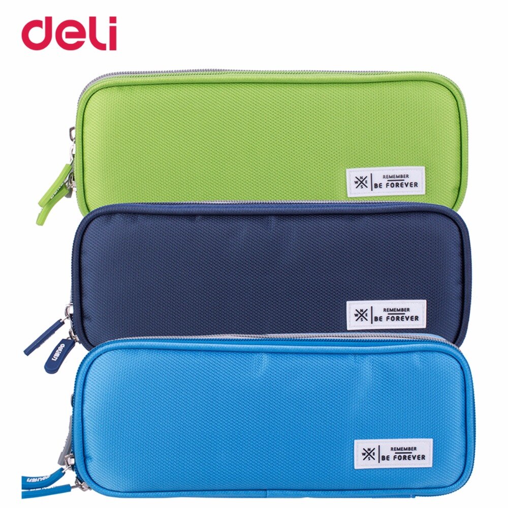 Deli durable canvas kawaii school pencil case big capacity office organizer stationery supply cute pen bag pouch box with zipper