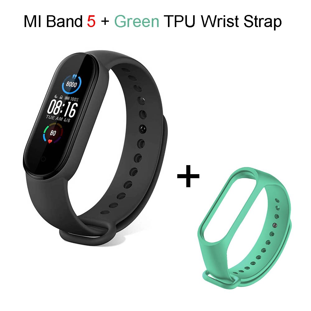 Xiaomi mi band 5 relógio inteligente, pulseira fitness, pedômetros para caminhar, monitor de frequência cardíaca, pedômetro, monitoramento de calorias à prova d&#39;água: Global Add Green