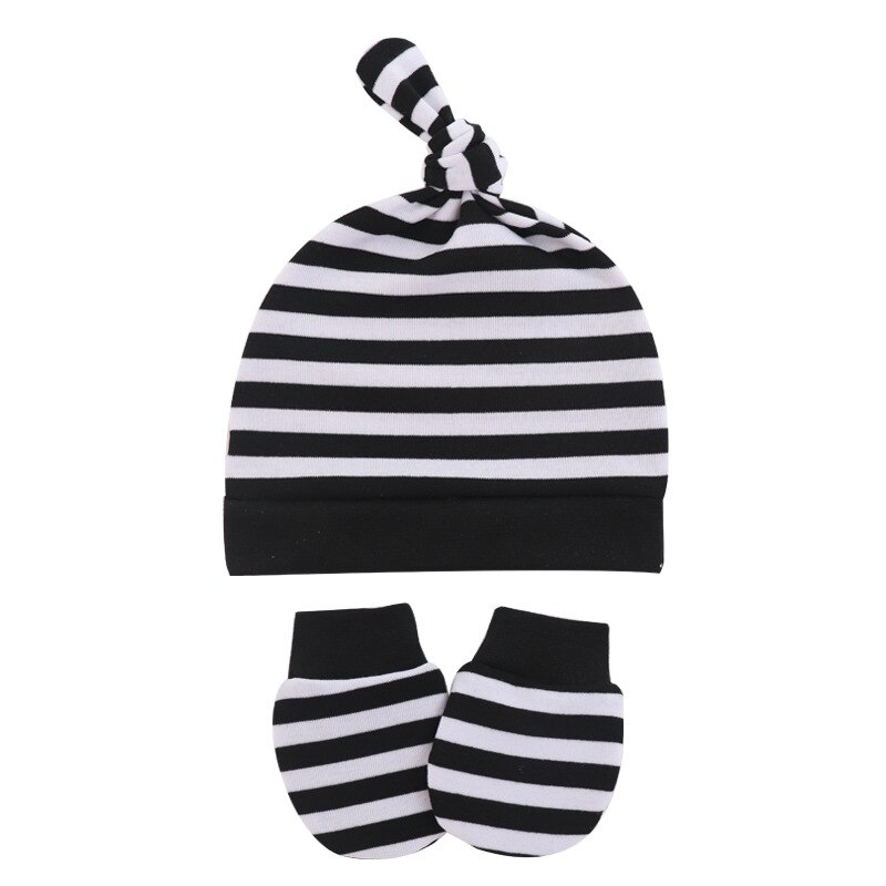 Chapeau de -né avec gants, Bonnet en coton, pour filles et garçons, accessoires pour nourrissons et tout-petits: 6