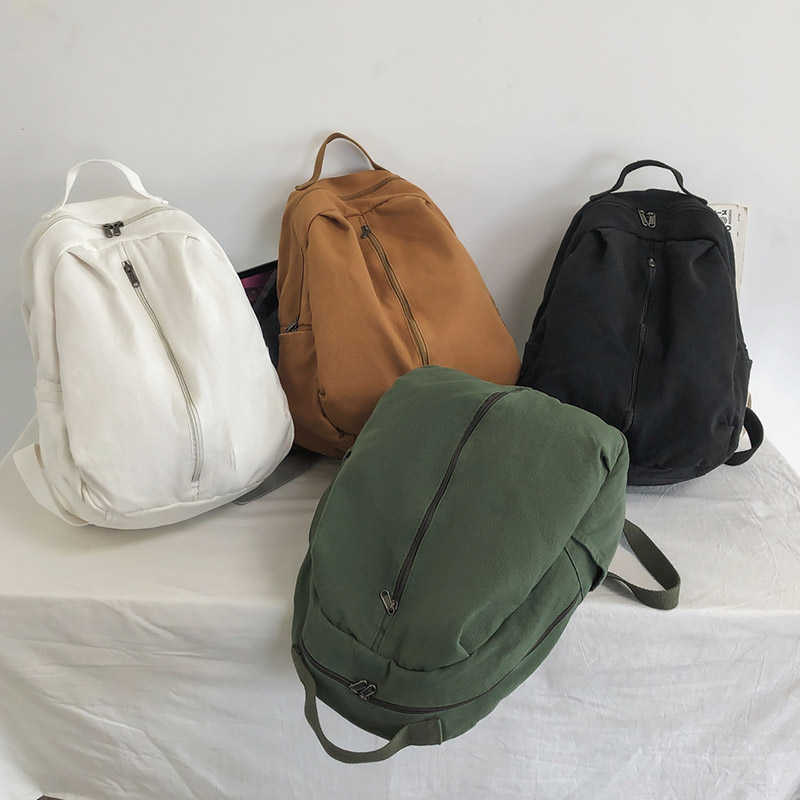 2022 Canvas Backpack Women Causal Travel Backpack Solid Color Unisex Laptop Student Schoolbag For Teenages Girls Bookbag
