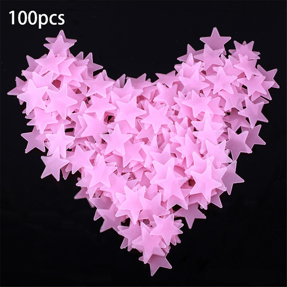 100Pc Kids Slaapkamer Fluorescent Glow In The Dark Sterren Glow Muurstickers Sterren Lichtgevende Lichtgevende Glow Sticker Kleur: Roze