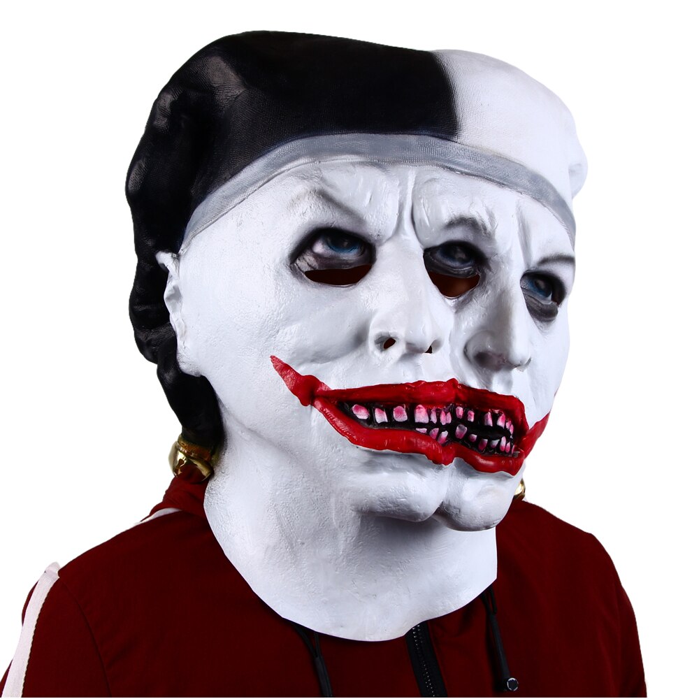 Scary Clown Mask Halloween Latex Two-Headed Black And White Evil Clown Horror Fancy Dress Accessory
