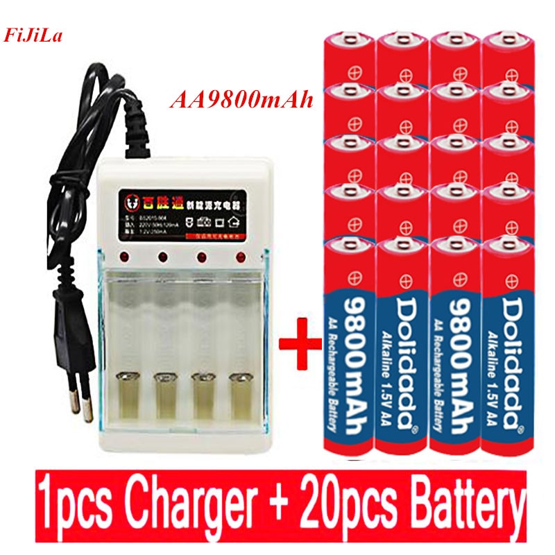 1.5 V Aa 9800 Mah Oplaadbare Batterij Aa 1.5 V. Oplaadbare Alcalinas Drummey + 1Pcs 4-Cell Battery Charger