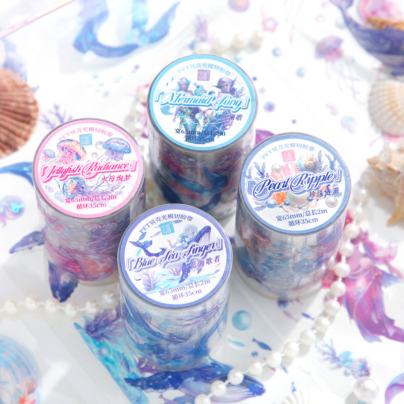 Cinta adhesiva decorativa de océano de 65mm x 2m, materiales, cintas adhesivas para Collage, diario basura, álbum de recortes, pegatinas de papelería estética