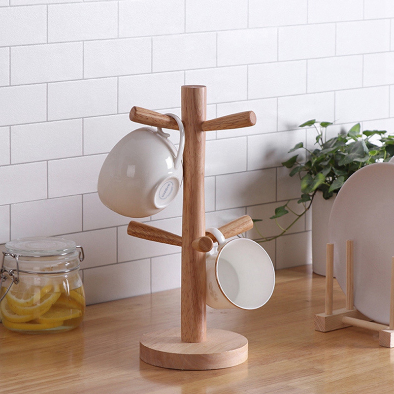 6 Hooks Mug Holder Tree,Wooden Cup Holder Mug Tree Holder Rack Tabletop Holder,Tea Coffee Cup Mug Hoooks Mug Cup Tree