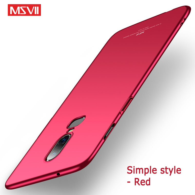 One plus 6 T funda Msvii Silm Skin Coque para Oneplus 6 T 6, funda trasera de PC dura para One Plus 6 6 T Six Phone Case: aluminio / Rojo