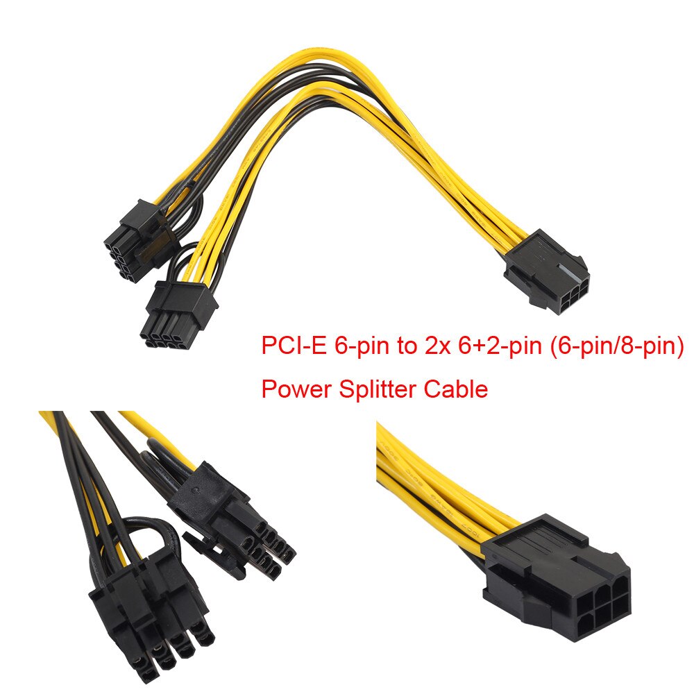 PCI-Express PCI-E 6-pin to 2x 6+2-pin (6-pin/8-pin) Power Splitter Video Card Power Extension Adapter Cable 20cm
