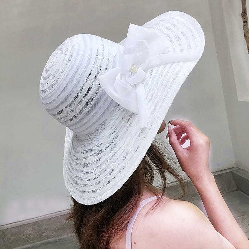 Hoeden Voor Vrouwen In De Zomer, Strandhoeden, Uitstapjes Aan Zee, Gezichtsbedekking, Bescherming Tegen De Zon, Zonnehoeden Met Grote Rand, Opvouwbare Zonnehoeden: WHITE