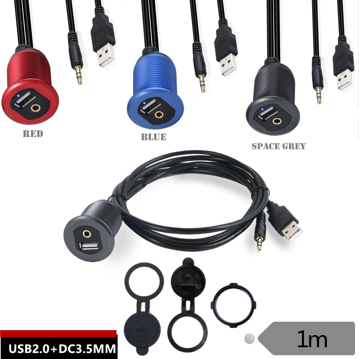 Led lys usb & 3.5mm aux forlenger innfelt kabel , 1/8 aux bil sykkel båt motersykkel ledning 1m/3ft/100cm