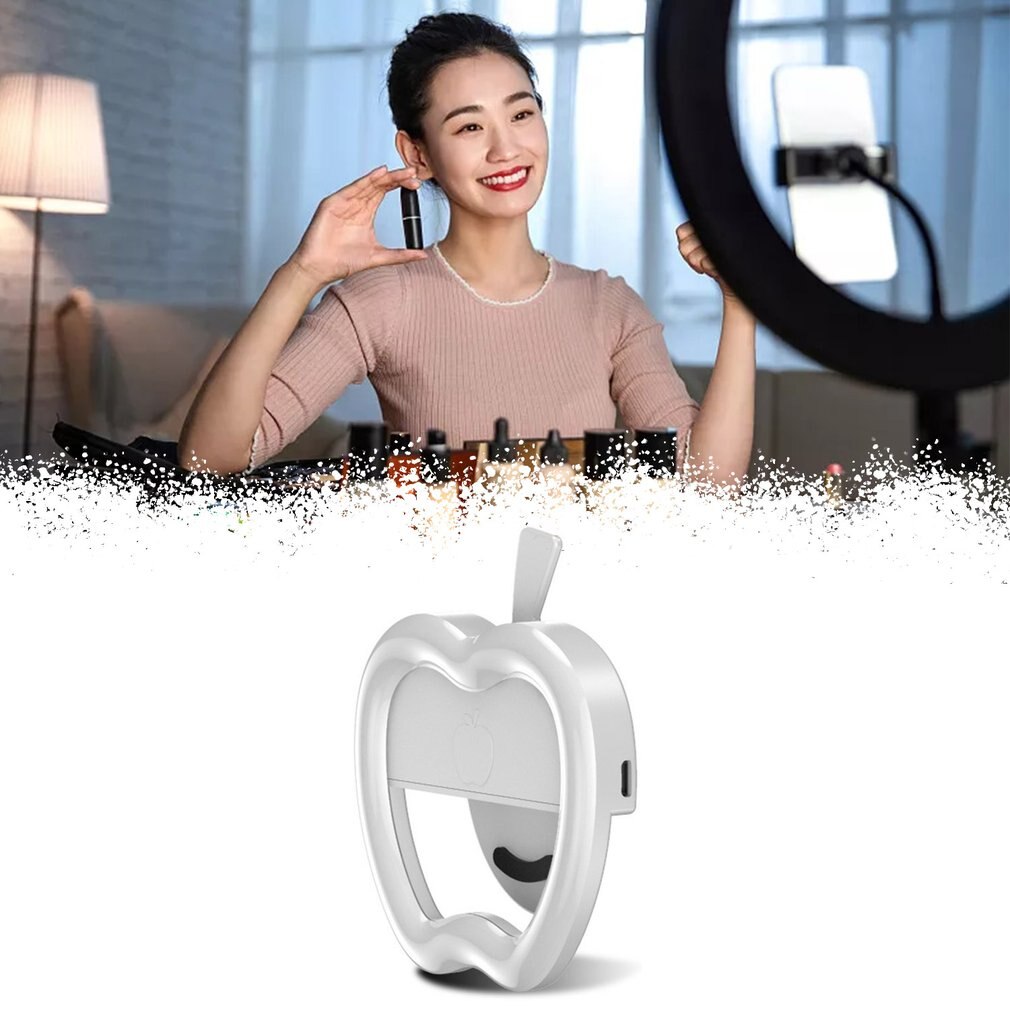 Luz de relleno de teléfono móvil en forma de manzana, para teléfono móvil externo, Flash de selfi de belleza, redonda, luz duradera de relleno en vivo
