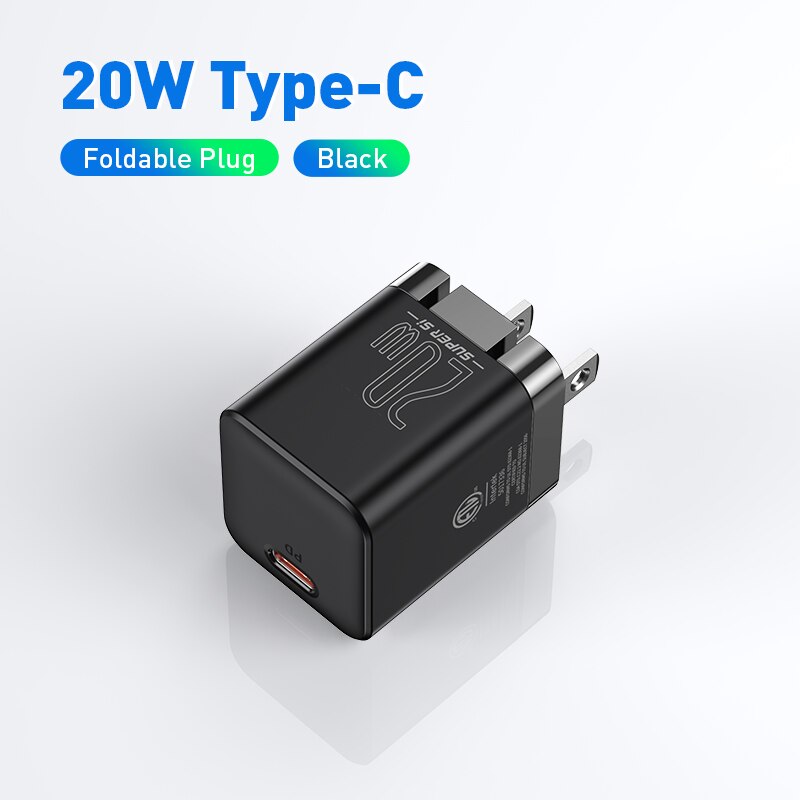 Baseus usb-c-ladegerät mit 20w us-steckern, faltbar, für iphone 12 pro max, unterstützt usb-c pd-schnellladen 11: 20w faltbare schwarze