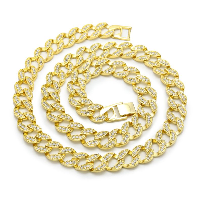 Hip Hop Jewelry Iced CZ Miami Cuban Link Chain Necklace Bracelet: GD / 8in