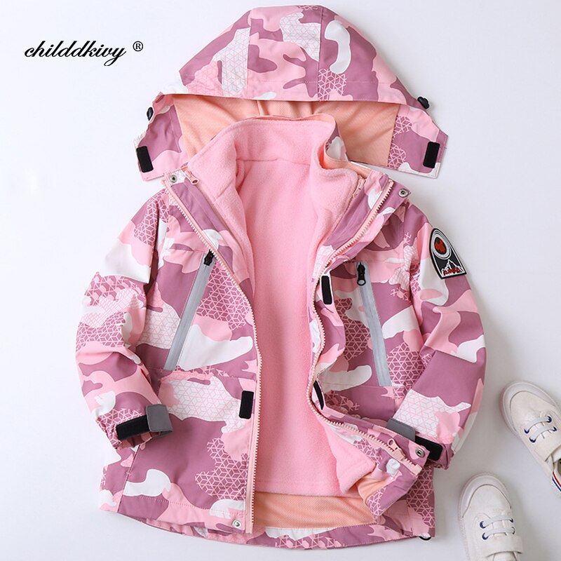 Herfst Winter Jas 2021New Kinderkleding Polar Fleece Thicken Hooded Warm Afneembare Tops Kleding Voor Kinderen Jas: pink / 7-8T