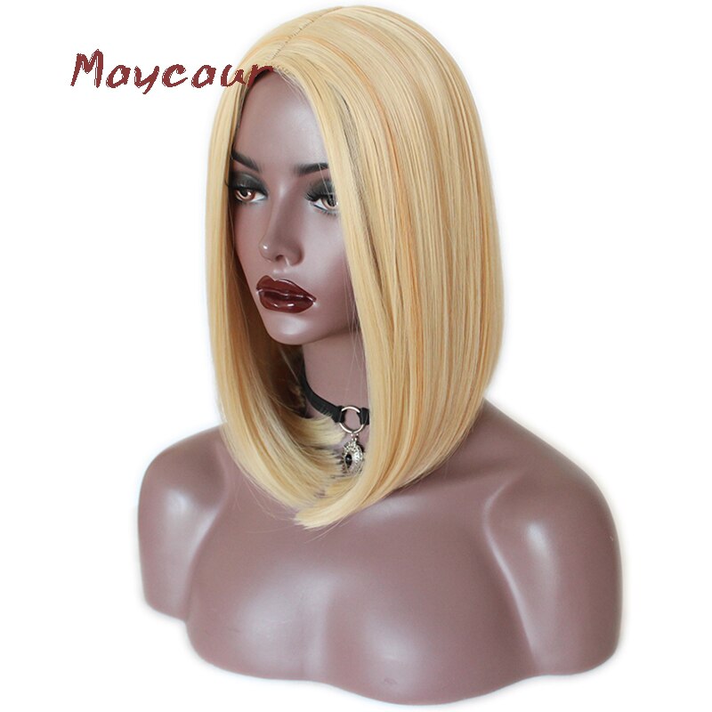 Maycaur Blonde/Oranje Bob Pruiken Voor Zwarte Vrouwen Korte Rechte Synthetisch Haar Pruik