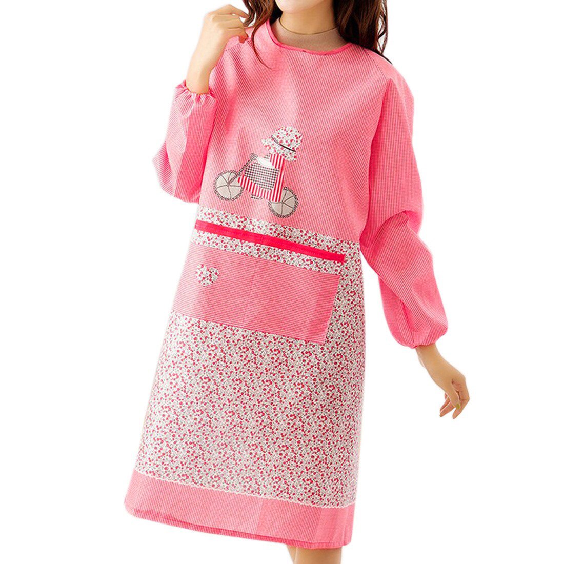 Delantal de cocina para mujeres, mandil de manga larga antisuciedad, ropa protectora para el hogar, herramienta de limpieza del hogar: Red