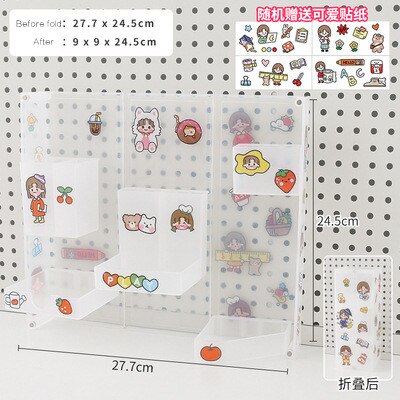 Desktop Storage Box Cute Pen Holder Foldable Stationery Box Waterproof Stationery Shelf Kawaii Sticker Office Supplies: A