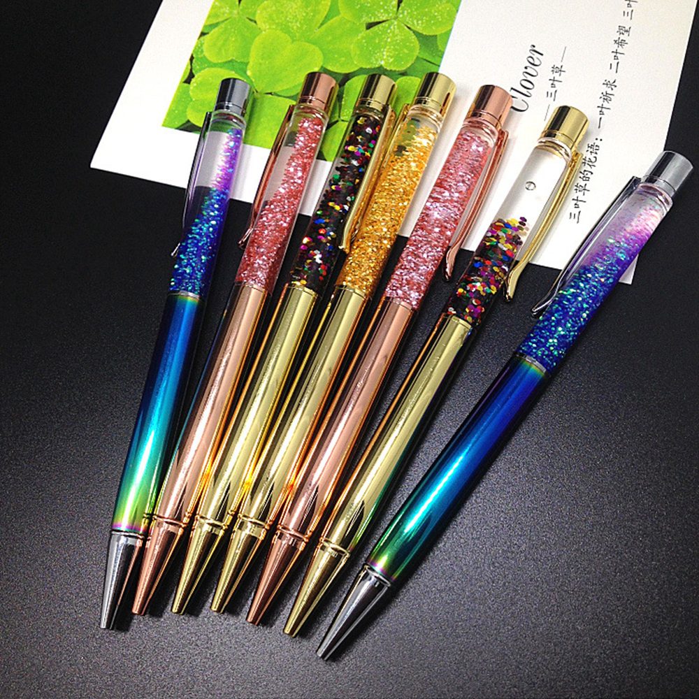 Ball Pen 1.0mm Luxury Ballpoint Flow Oil Crystal Gold Foil Metal Copper Colorful High-grade Gold Powder Quicksand pen