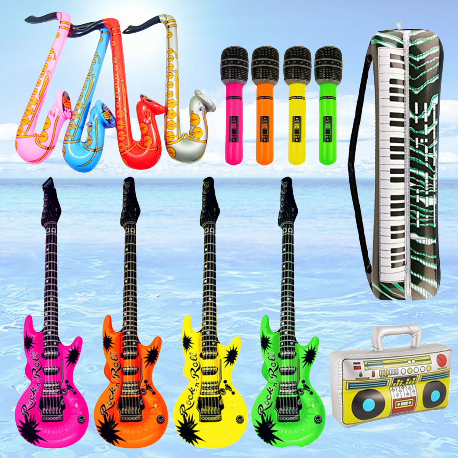 14cps Opblaasbare Gitaar Saxofoon Microfoon Keyboard Musical Ballonnen Instrumenten Speelgoed Voor Zwembad Party Speelgoed Accessoires