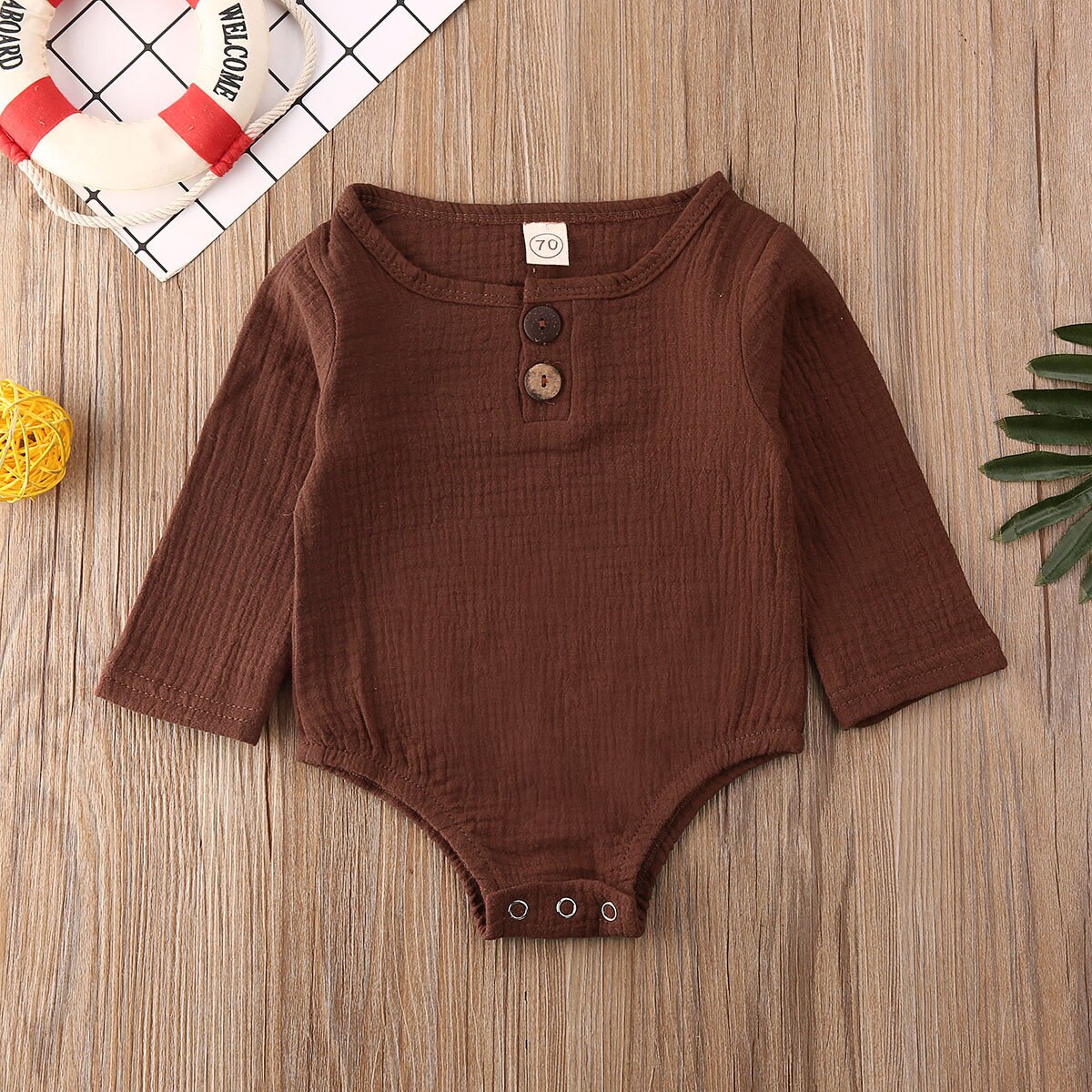 0-24M Baby Baby Kids Jongens Meisjes Jumpsuit Knop Solid Lange Mouwen Bodysuit Katoen Outfit Set