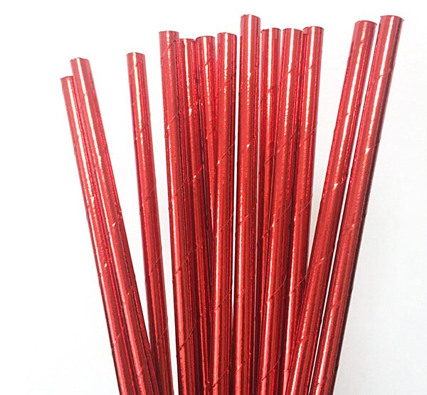 25pcs Black Red Paper Straws Straws For Birthday Wedding Decorative Party Event Drinking Straws Supplies: foil red 2