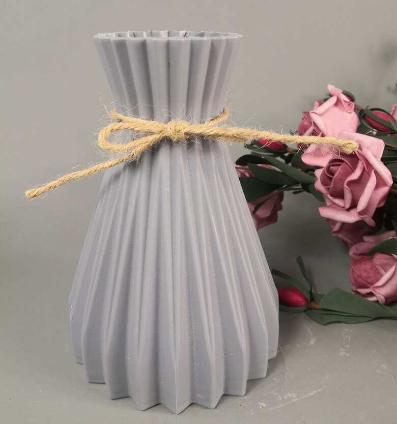 White Imitation Rattan Plastic Vase with Waist Flowers Vases for Homes Living Room Decoration Vase: Grey