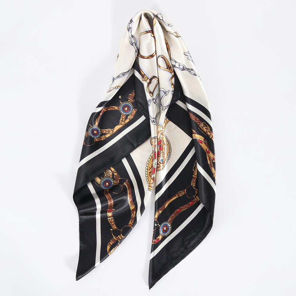 Foulard en soie pour femmes, classique rétro, en Satin, Bandana, Cheveux doux, Hijab, 90x90cm