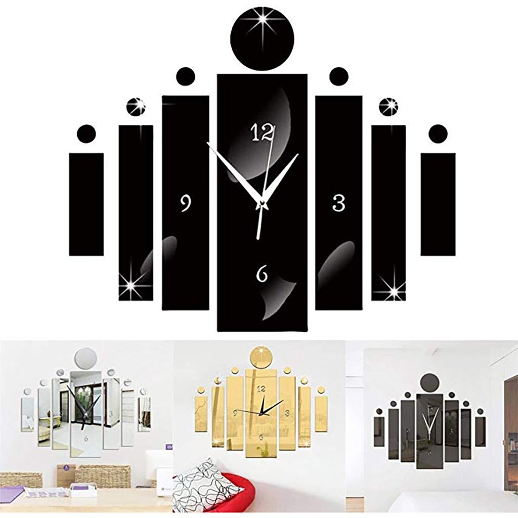 Horloge murale de luxe en argent, effet miroir 3D, décoration pour la maison, style moderne