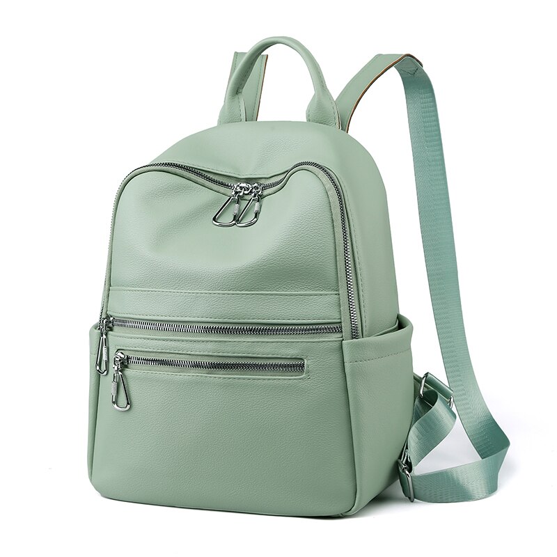 Dames PU Leren Rugzak - 20-35L Reistas Mochila - Zachte Handgreep, Ritsluiting: Groen