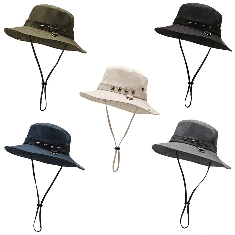 Gorro de pescador con visera ancha para hombre y mujer, sombrilla de ala ancha, impermeable, portátil, para exteriores, para la cabeza, correa para barbilla ajustable, para Golf y senderismo