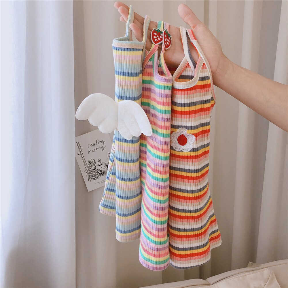 Jenter tank topper utskrift stripet fritid jente kamisole rød rosa blå sommer baby jente Vest topper barneklær