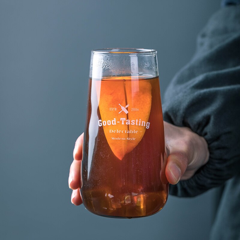 Simple Tall Milk Cup Cold Drinking Cup Dessert Cup Big Belly Cup Letter Glass Cup Water Milk Juice Cup Beer Glass: B 500ml