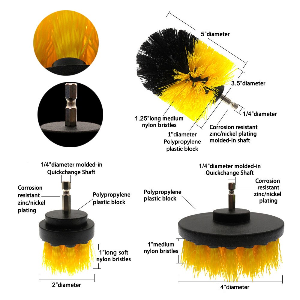 3 Stks/set Van Elektrische Boor Borstel Kit Plastic Ronde Borstel Voor Tapijt Glas Auto Banden Nylon Borstel Power Scrubber boor