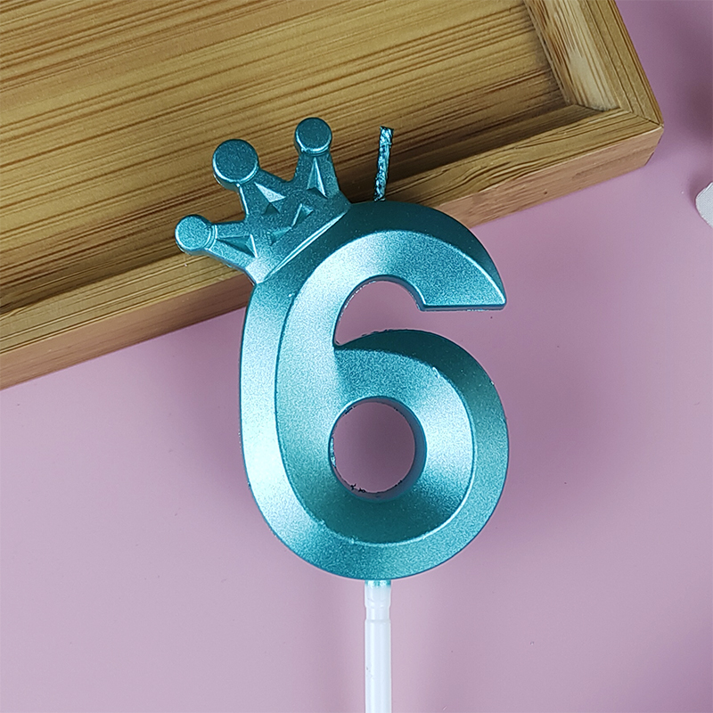 Tiffany Blue Cake Number 0-9 Candle Crown Birthday Boy Prince Party Celebration Birthday Cake Decoration: light yellow