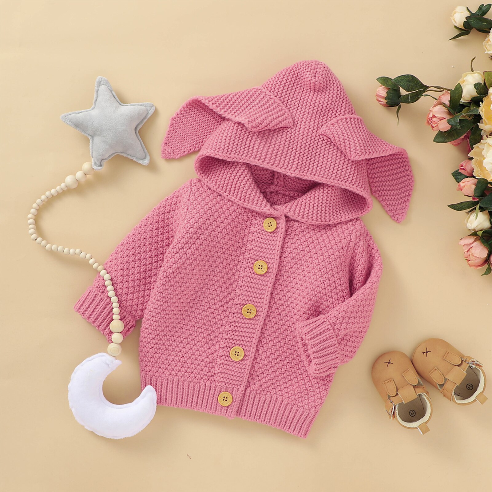 0-24M Baby Baby Winter Fall Gebreide Jassen Jongens Meisjes Lange Mouw Effen Kleur Vest Mode Konijn oor Warm Hooded Tops