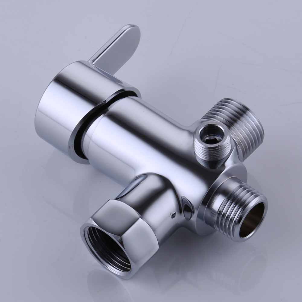 KES Brass T-adapter with Shut-off Valve 3-Way Diverter Connector for Toilet Tank, Handheld Bidet and Bath Faucet Chrome, K1019