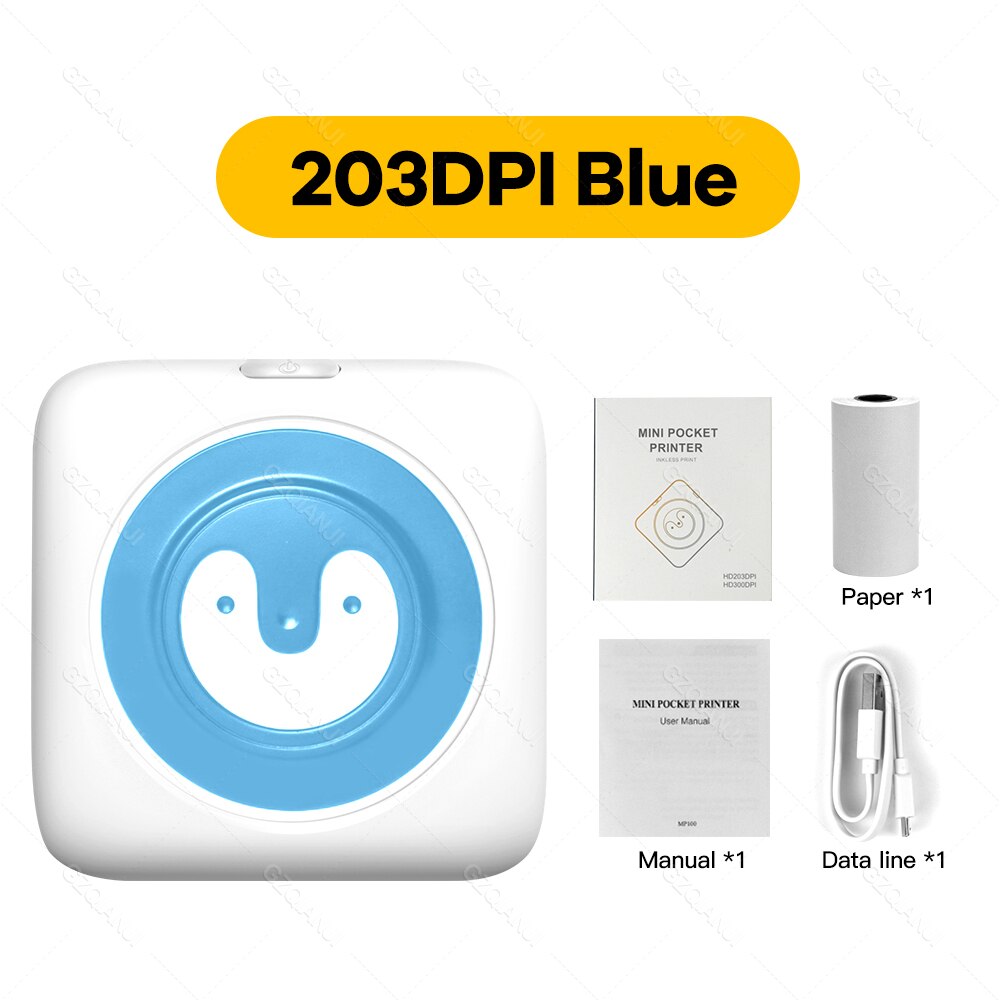 304 dpi mini bluetooth valokuvatulostin lämpö langaton puhelin tulostin mobiili kuva muistiinpanoja tarra tarratulostus 203 dpi tulostin: 203 dpi sininen