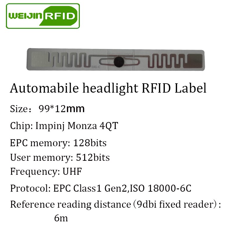 Rfid-tagg uhf-dekal fordonsstrålkastare epc 6c 915 mhz 868m 860-960m m4qt 50 st rivsäker självhäftande passiv rfid-etikett