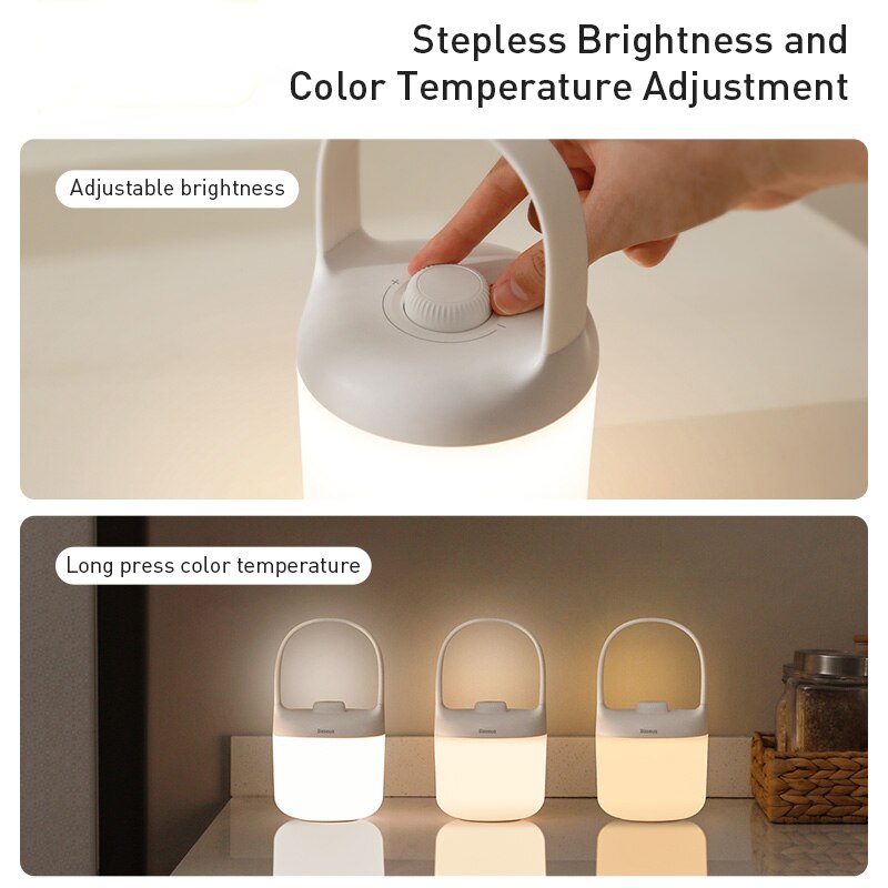 Baseus portátil luzes da noite 3000-6000k stepless escurecimento lâmpada de mesa quarto luz recarregável luzes led ao ar livre luz de acampamento