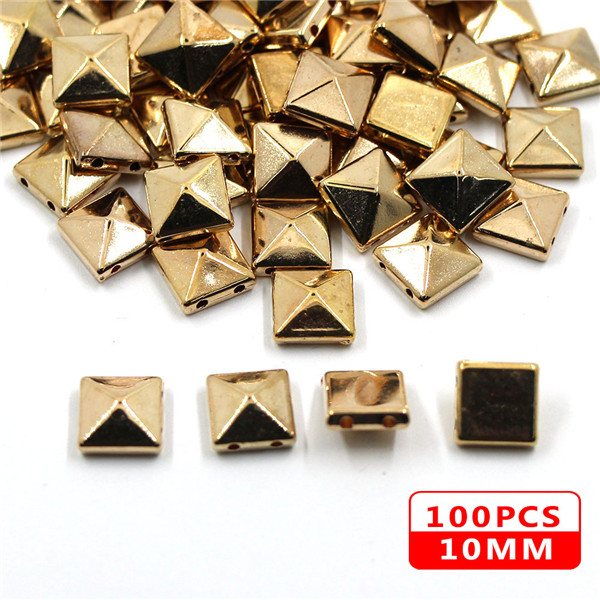 100 stk nagler for sying gullflis ccb nagler plastpyramide bart bart hodeskalle punk lær håndverk for klær diy: Flatt pyramidegull
