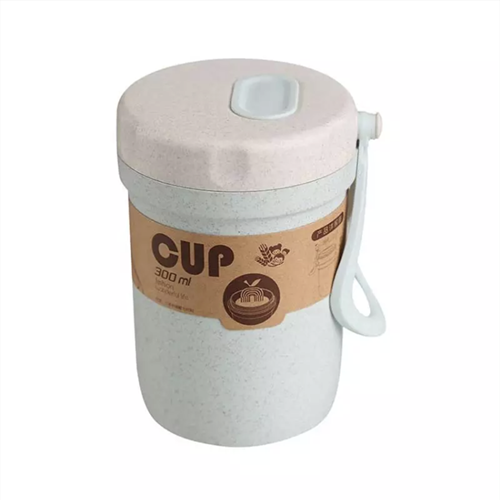 300ml hvedefiber kaffekop rejsekrus bærbar dobbeltvægsisolering kontor kaffe te kopper lækagesikker mælkekop med låg: Blå