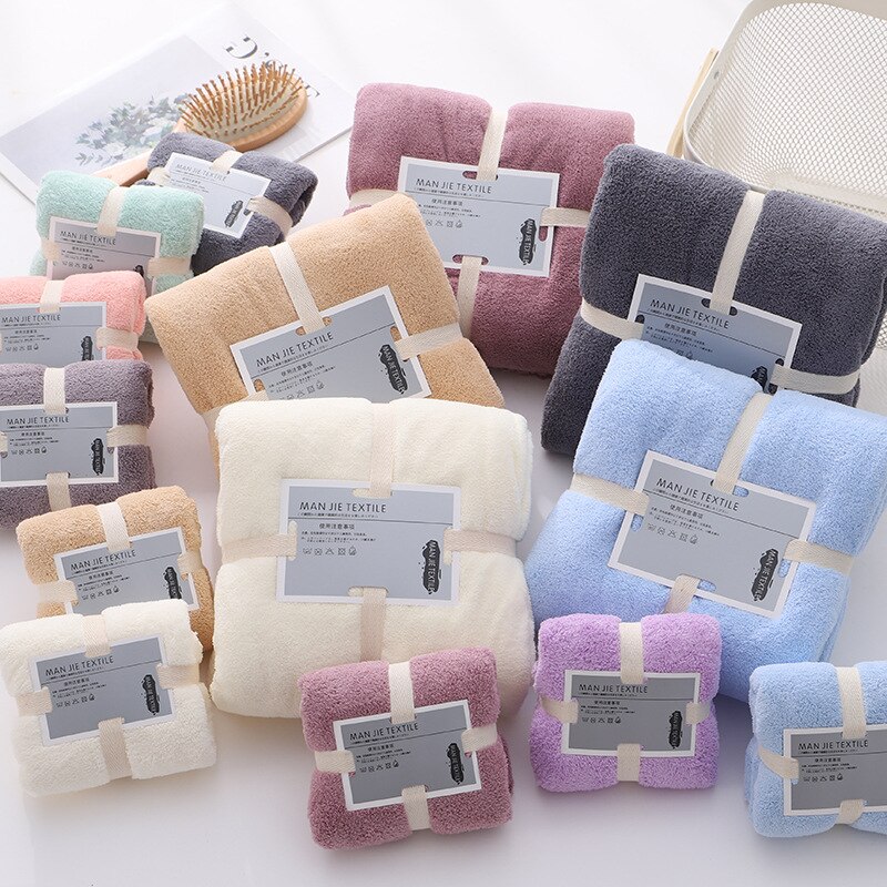 2PCS 70X140cm+35X70cm Solid High Density Coraline Coral Velvet Towel Water Absorption Soft Bathroom Towel Sets for Adults