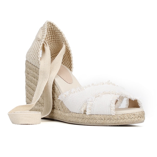 Zomer dames mode sleehak open teen sandalen hoge hak espadrille sandalen rok schoenen sleehak sleehakken