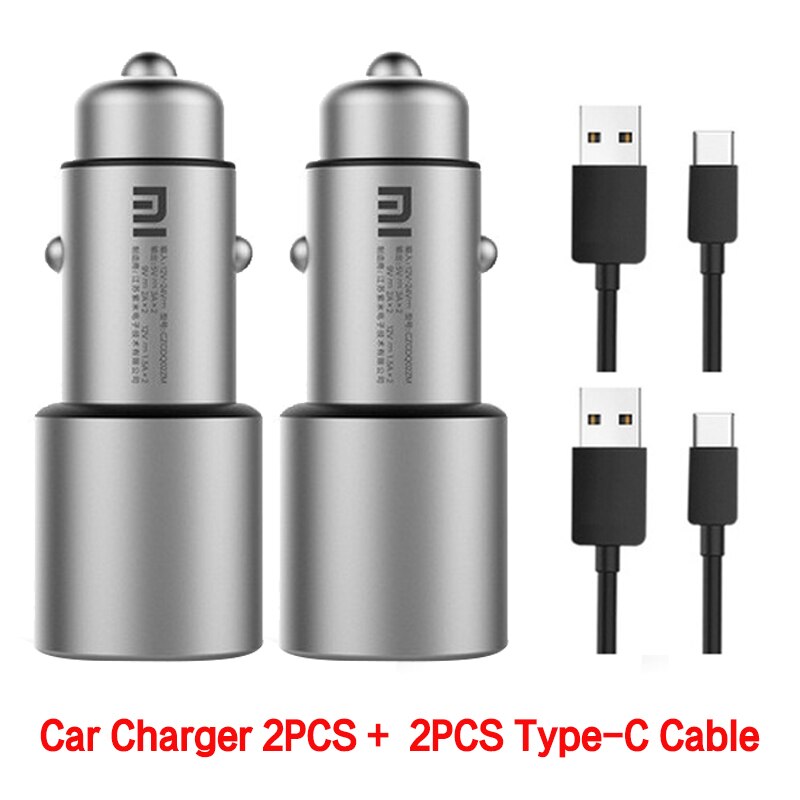 Original Xiaomi Car Charger QC 3.0 Dual USB Quick Charge 5V/3A 9V/2A Mi Car-Charger For Android iOS For iPhone Samsung Huawei: 2PCS Type-C Cable