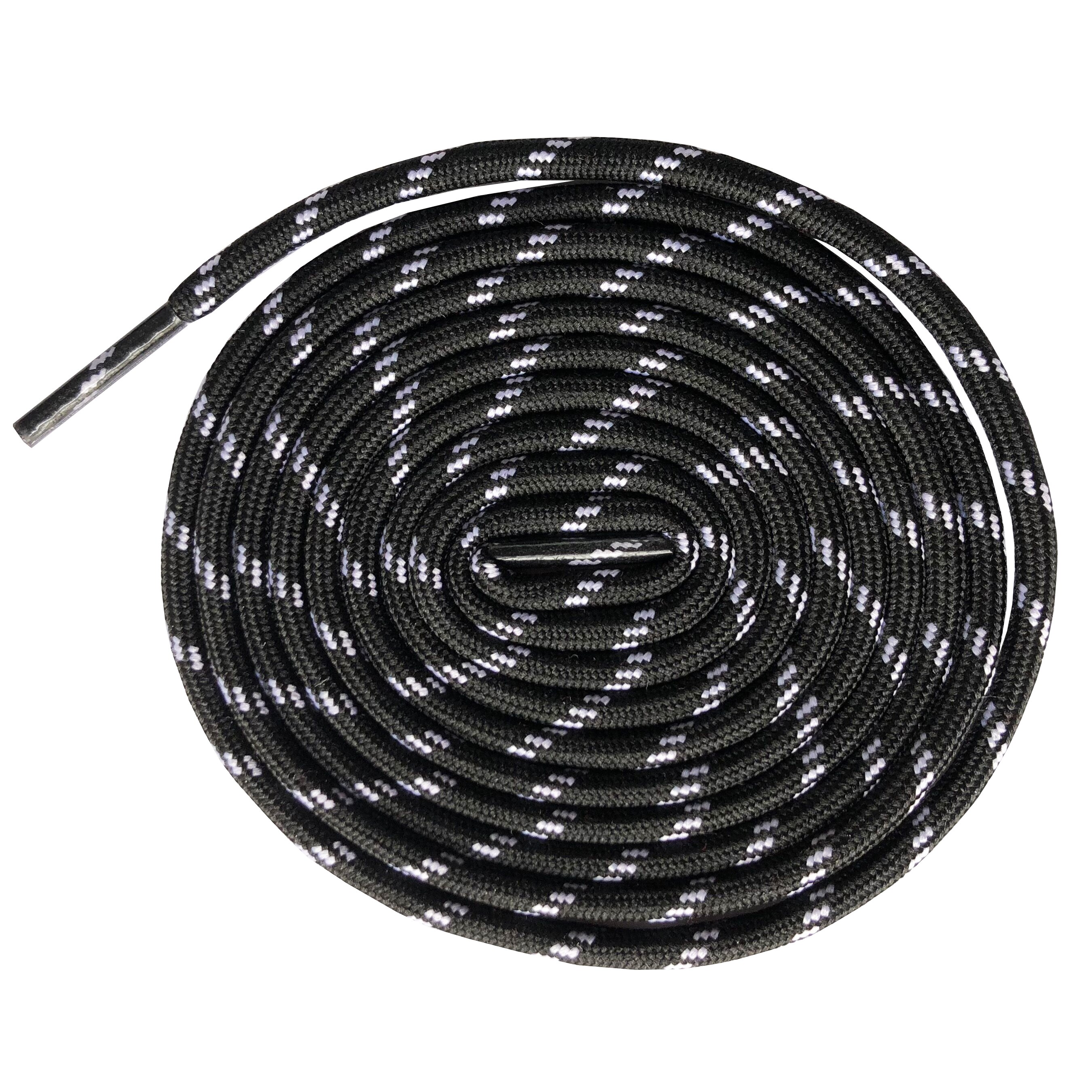 Round Shoe Laces of Polyester Shoelace Strings for Working Hiking Boots 120 - 140 CM: black with white / 140CM