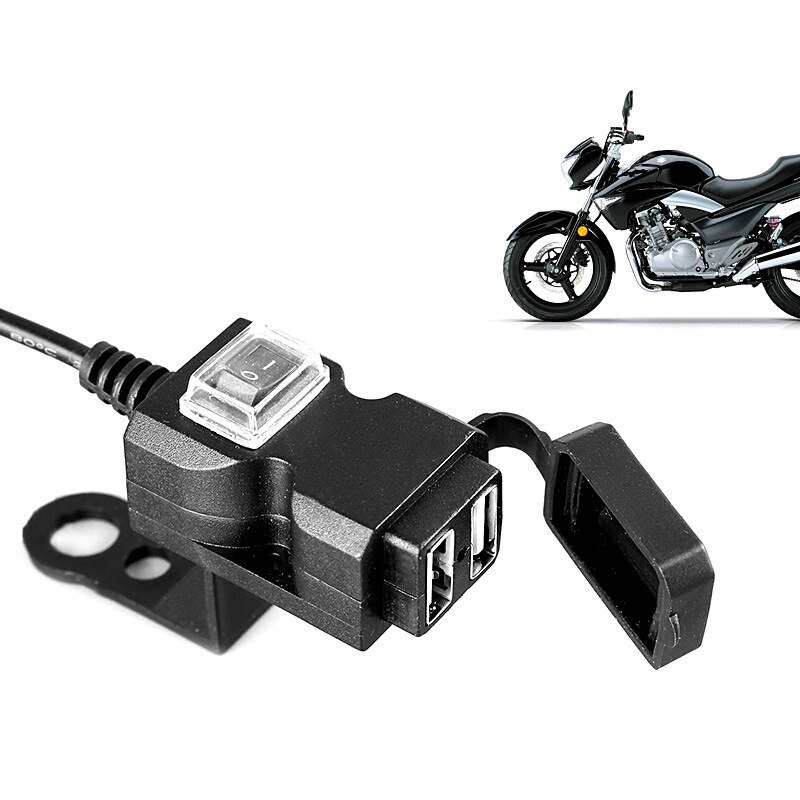 Waterproof Dual 2 USB 12V Motorcycle Handlebar Charger Socket with Switch &amp; Mount Motorcycle Electronics Accessories Charger