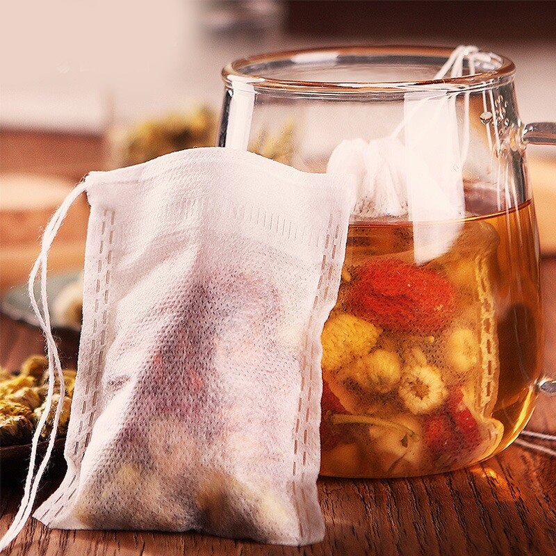 100 Pcs Empty Tea Bags with Strings Filter Tea Bag Hydrophilic Nonwoven Fabric for Food 5.5*7.0cm Teabags For Tea Bag Infuser