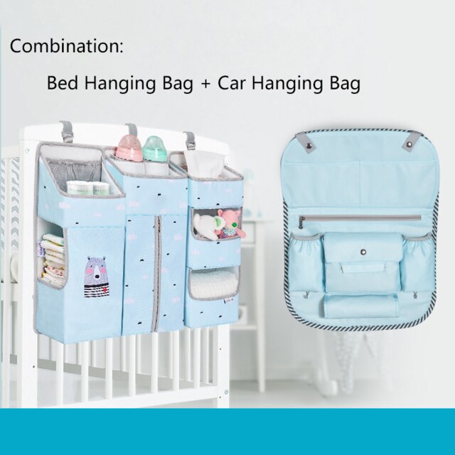 Baby Storage Box Baby Crib Hanging Bag Baby Out Diaper Storage Bag Bedside Hanging Basket Shelf Waterproof Diaper Bag